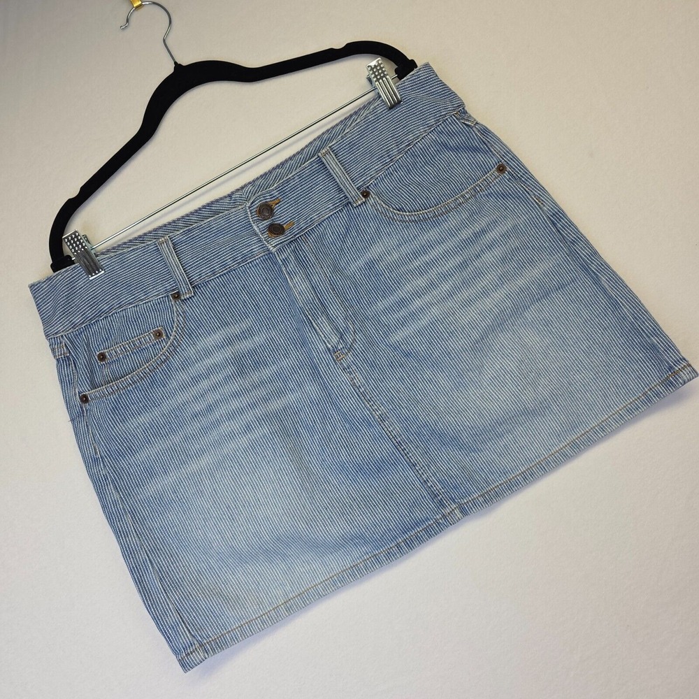 American Eagle Mini‎ Skirt Womens 14 Low Rise Pencil Y2K Pinstripes Denim Fitted